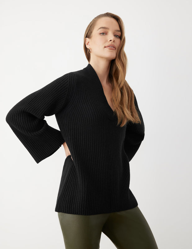 Snap Sleeve V-Neck Sweater