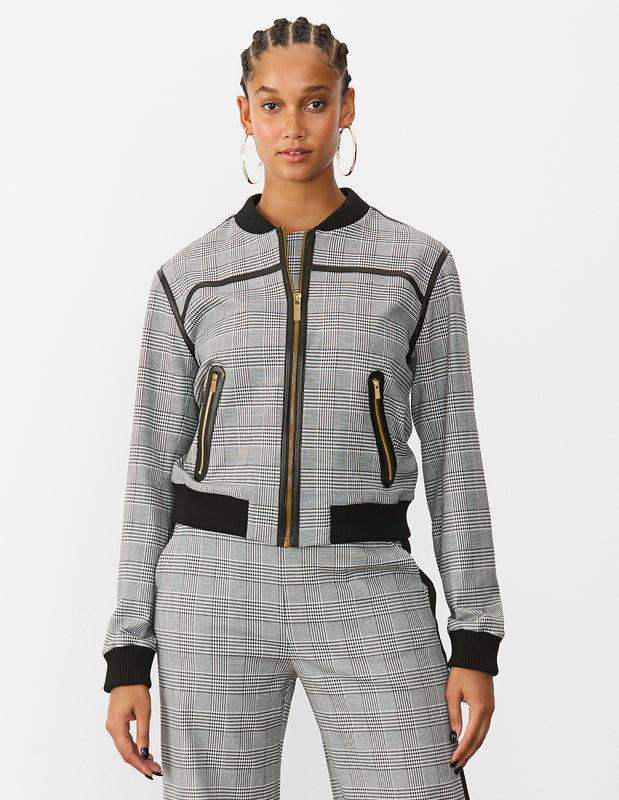 Moto Plaid Bomber Jacket