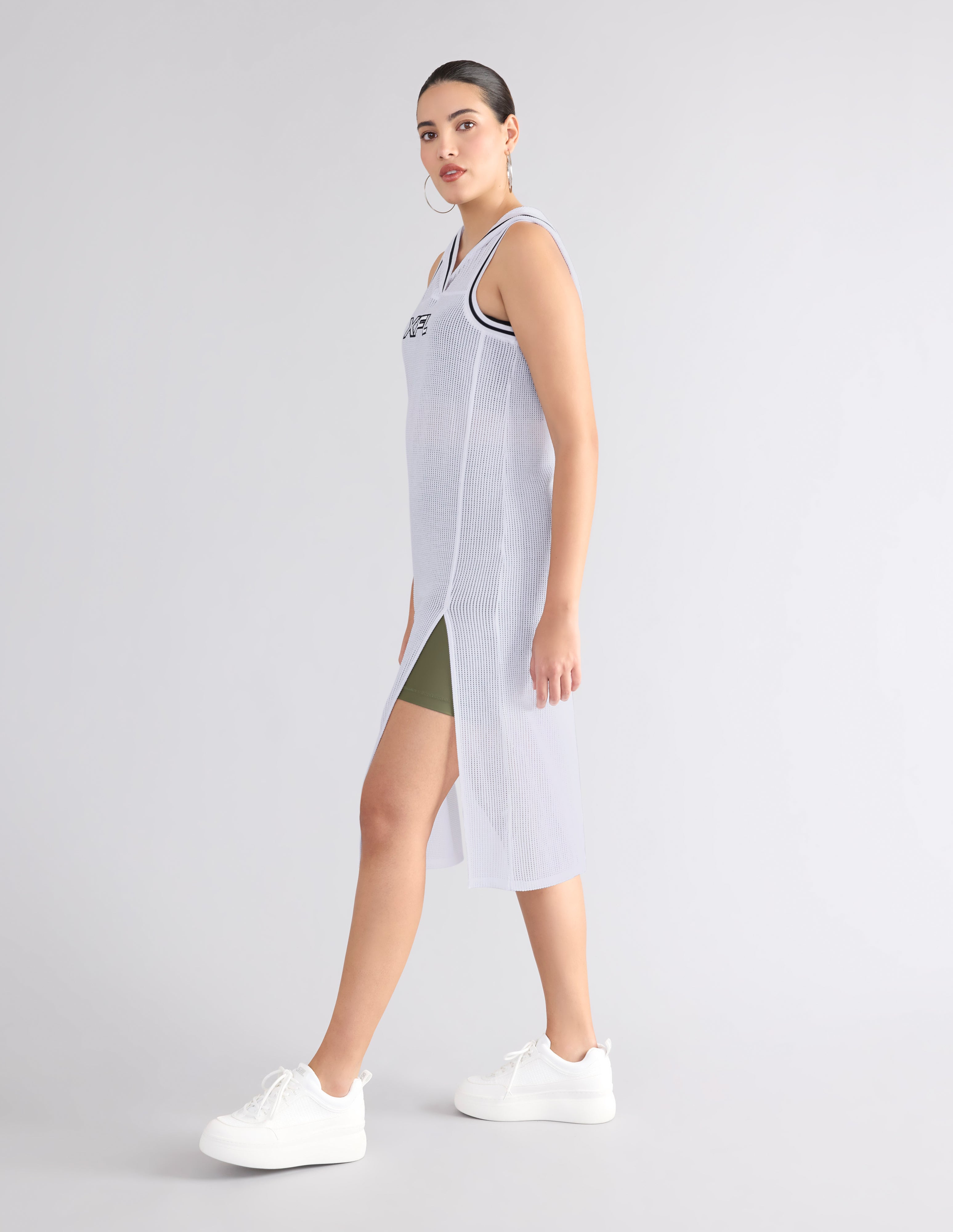 XFL Hooded Midi Mesh Tunic