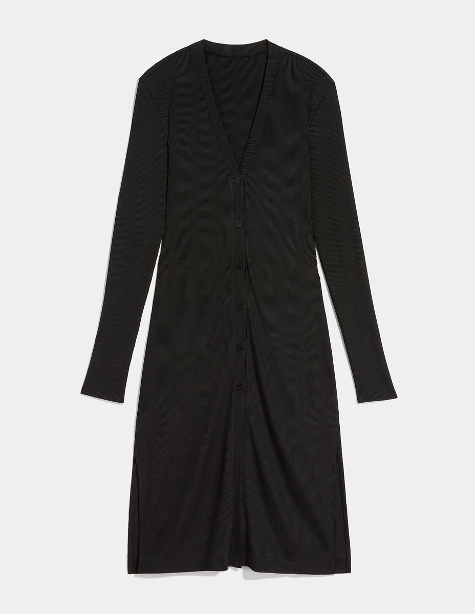 LONG RIBBED DUSTER in Black