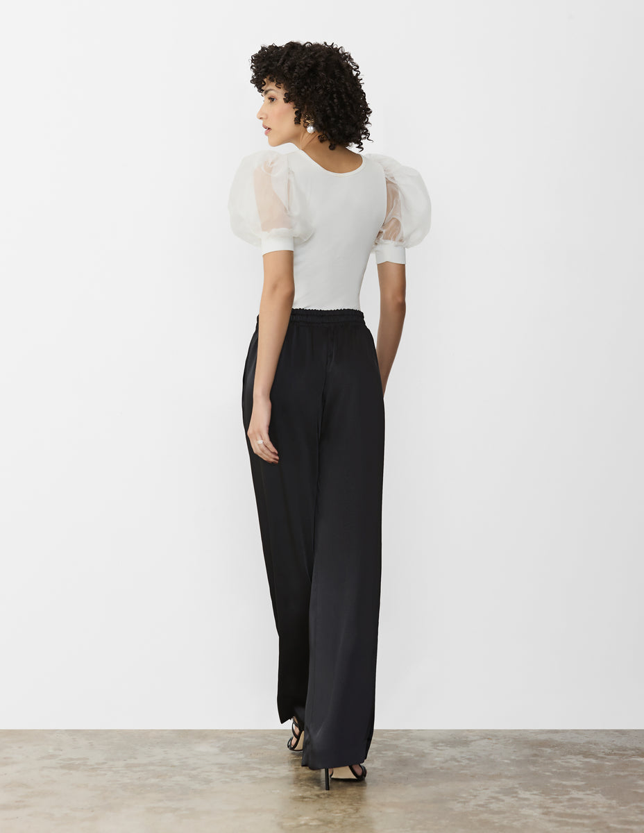 Black sheer puff sleeve top online