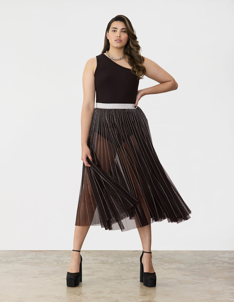 Sunpleated Mesh Skirt - Black / XS