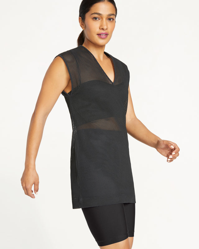 Deep V-Neck Mesh Tunic