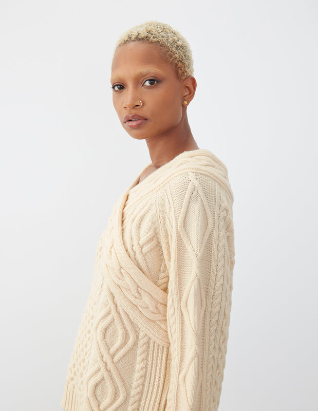 Off the Shoulder Cable Knit Sweater