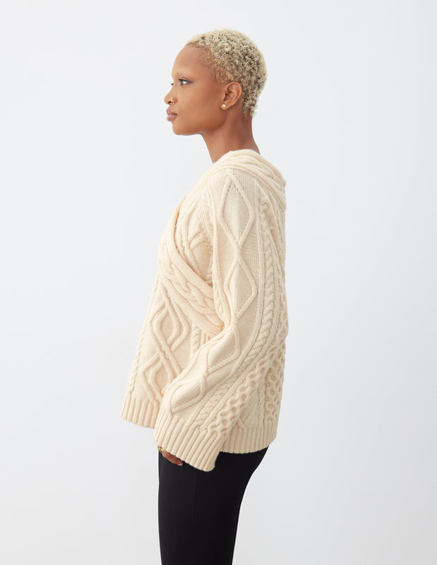 Off the Shoulder Cable Knit Sweater