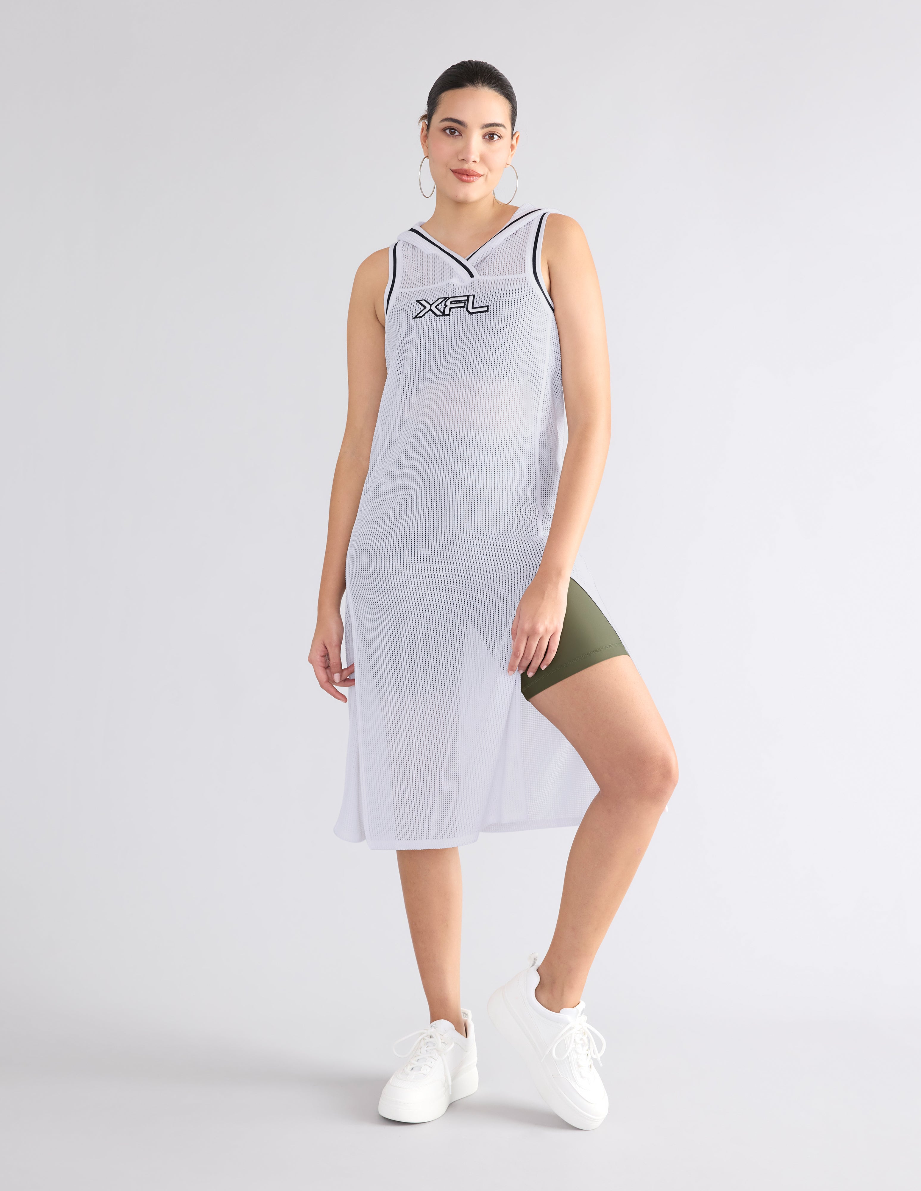 XFL Hooded Midi Mesh Tunic