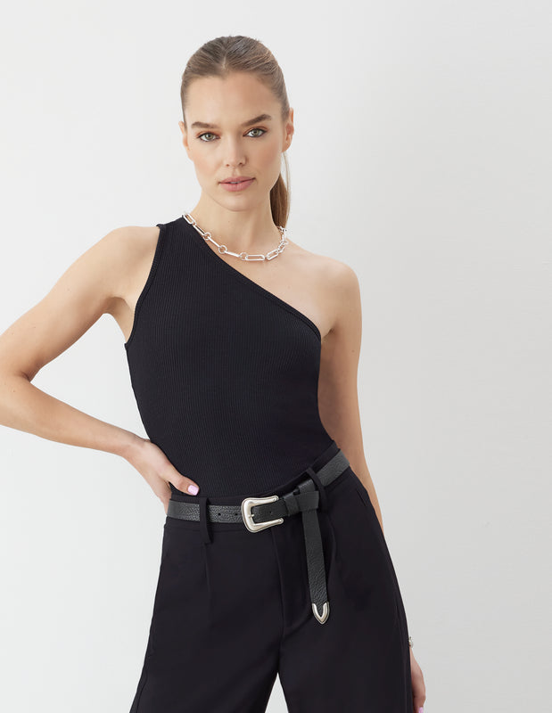 One Shoulder Rib Knit Top